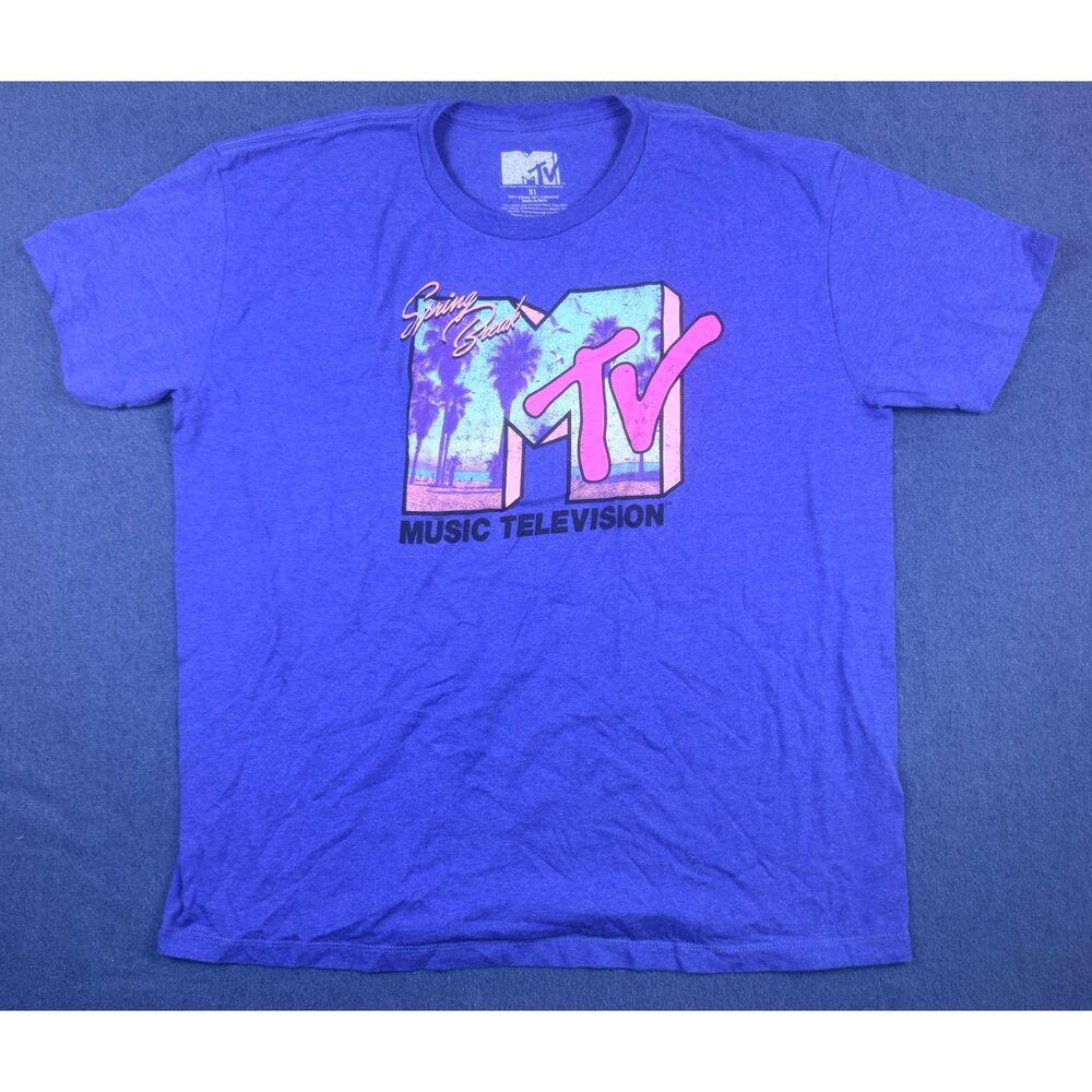 MTV Spring Break T-Shirt XL Purple Neon Retro Music Television Graphic Tee